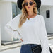 Color-White-Autumn Winter Long Sleeve round Neck Knitted Loose Solid Color Pullover Sweater for Women-Fancey Boutique