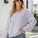 Color-Lavender-Autumn Winter Long Sleeve round Neck Knitted Loose Solid Color Pullover Sweater for Women-Fancey Boutique