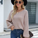 Color-Khaki-Autumn Winter Long Sleeve round Neck Knitted Loose Solid Color Pullover Sweater for Women-Fancey Boutique