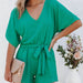 Color-Summer Women V-neck Short Sleeve Waist Lace-up Loose Romper-Fancey Boutique