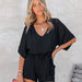 Color-Summer Women V-neck Short Sleeve Waist Lace-up Loose Romper-Fancey Boutique