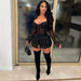 Color-Solid Color Women Clothing Mesh See-through Chest Wrap Long Sleeve Shorts Two-Piece Set-Fancey Boutique