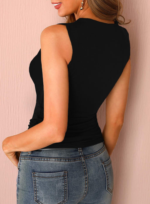 Color-Solid Color Shoulder Hollow Out Cutout Sexy Knitted Halterneck Vest Women Tops-Fancey Boutique