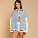 Color-Loose Pockets Stitching Wool Sleeve Jacket Denim Woolen Women Coat-Fancey Boutique