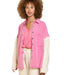 Color-Pink-Loose Pockets Stitching Wool Sleeve Jacket Denim Woolen Women Coat-Fancey Boutique