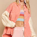 Color-Fluorescent Orange-Loose Pockets Stitching Wool Sleeve Jacket Denim Woolen Women Coat-Fancey Boutique