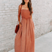 Color-Ladies Summer Sling Smocking Loose Thin Sunken Stripe Wash Wide Leg Side Pocket Jumpsuit-Fancey Boutique