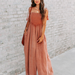 Color-Ladies Summer Sling Smocking Loose Thin Sunken Stripe Wash Wide Leg Side Pocket Jumpsuit-Fancey Boutique