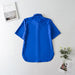 Color-Summer Women Clothing Slit Design Shirt Korean Silk Satin Texture Short Sleeve Polo Collar Top-Fancey Boutique