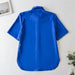 Color-Summer Women Clothing Slit Design Shirt Korean Silk Satin Texture Short Sleeve Polo Collar Top-Fancey Boutique