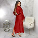 Color-Women Clothing Autumn Sunken Stripe Long Sleeve Split Skirt Set-Fancey Boutique