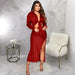 Color-Women Clothing Autumn Sunken Stripe Long Sleeve Split Skirt Set-Fancey Boutique