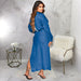 Color-Women Clothing Autumn Sunken Stripe Long Sleeve Split Skirt Set-Fancey Boutique