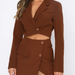 Color-Retro Brown Short Blazer Women Spring Autumn Cool Loose YILI Oblique Buckle Small Top-Fancey Boutique