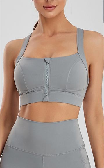 Color-Gray-Plus Size Sports Bra Women Fitness Running High Shockproof Yoga Clothes Big Chest Show Small Beauty Back Zipper Bra-Fancey Boutique