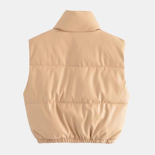 Color-Zip-Up Drawstring Puffer Vest-Fancey Boutique
