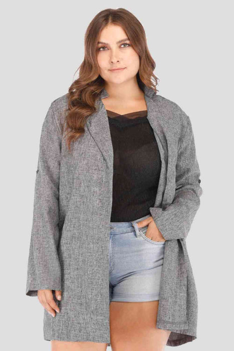 Color-Plus Size Heathered Open Front Trench Coat-Fancey Boutique