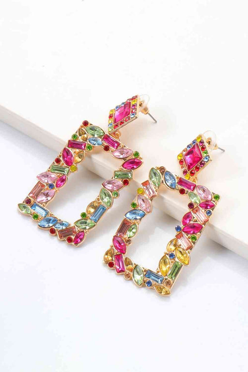Color-Square Shape Glass Stone Dangle Earrings-Fancey Boutique