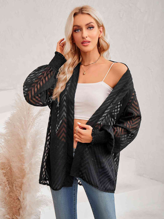 Color-Lantern Sleeve Open Front Sheer Cardigan-Fancey Boutique