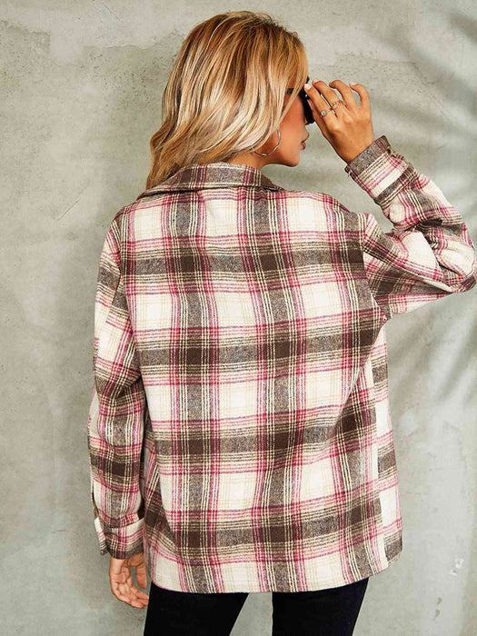 Color-Plaid Button Down Collared Jacket-Fancey Boutique