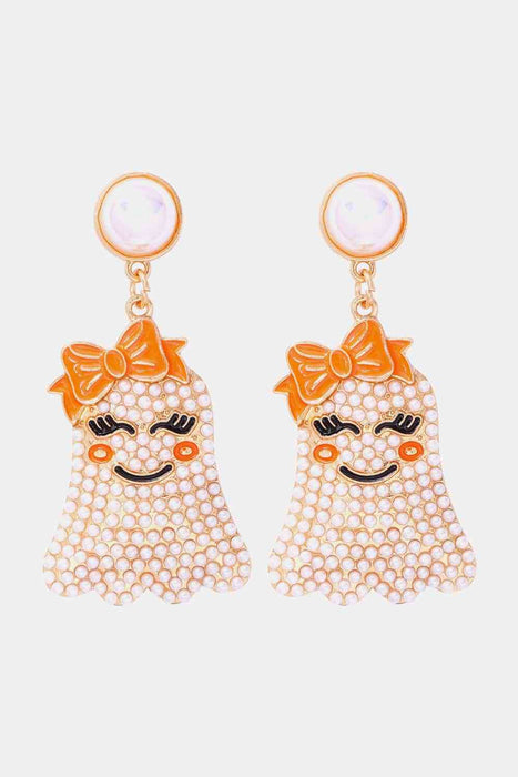 Color-One Size-Smiling Ghost Shape Synthetic Pearl Earrings-Fancey Boutique