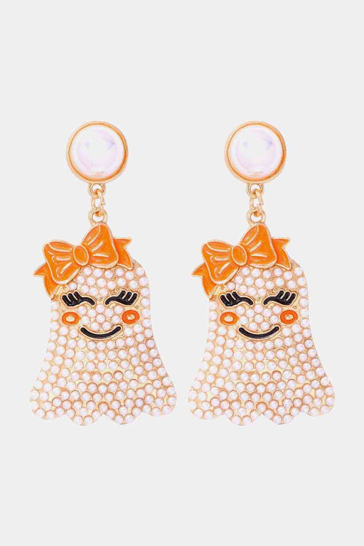Color-One Size-Smiling Ghost Shape Synthetic Pearl Earrings-Fancey Boutique