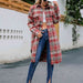 Color-Plaid Collared Neck Button Down Longline Jacket-Fancey Boutique