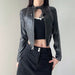 Color-Hipster Reflective Leather Jacket Stand Collar Irregular Asymmetric Hem Short Cropped-Exposed Sexy Faux Leather Jacket Top-Fancey Boutique