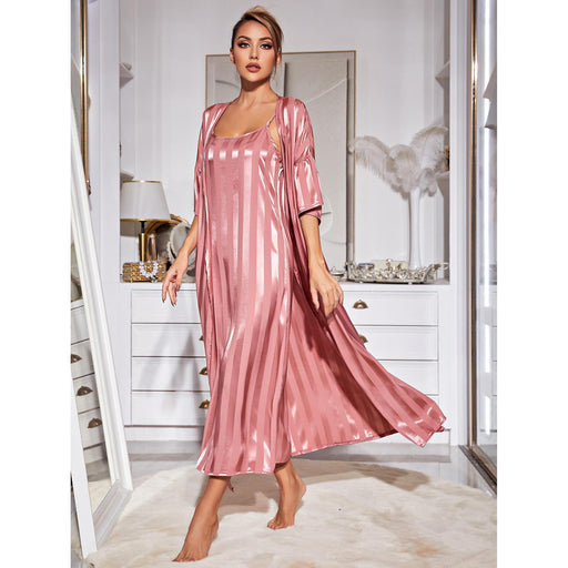 Color-Sling Pajamas Women Two Piece Set Long Robe Silk High Grade Home Wear Set-Fancey Boutique