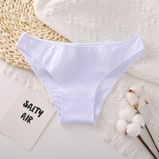 Color-White-Women Briefs Basic Solid Color Cotton Underwear High Slit Comfortable T-Back-Fancey Boutique