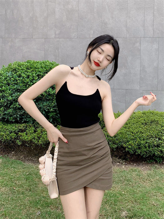 Color-【MOQ-5 packs】 Summer Sexy Invisible Shoulder Strap Cat Ear Cover Supernumerary Breast Slimming Square Collar Vest Short Knitted Small Tank Top-Fancey Boutique