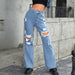 Color-Light Blue-Women Clothing Casual All Matching Street Ripped Washed Denim Trousers-Fancey Boutique