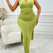 Color-Plus Size Summer Women Clothes Sexy Solid Color Waist Tight Sleeveless Dress-Fancey Boutique