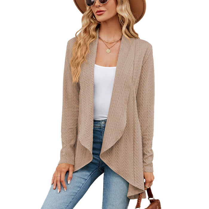 Color-Khaki-Autumn Winter Long Sleeve Solid Color Loose Cardigan Top Women Knitting Coat-Fancey Boutique