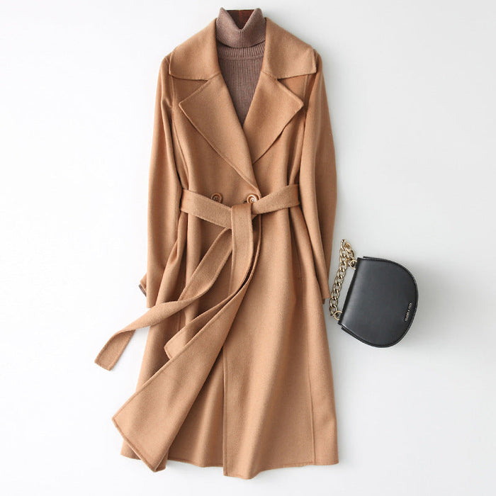 Color-Golden Camel-Double-Faced Woolen Goods Cashmere Coat Mid-Length Slim Fit Slimming Hepburn Woolen Coat-Fancey Boutique
