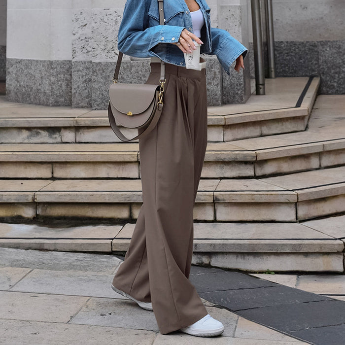 Color-Fall Brown High Waist Trousers Design Contrast Color Loose Harem WorkPants Minority All Match Women Clothing-Fancey Boutique