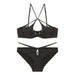 Color-Black Suit-French Sexy Underwear Glossy Cutout Eyelash Lace Thin Soft Steel Ring Criss Cross Strap Push up Bra Set-Fancey Boutique