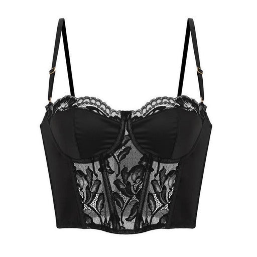 Color-Black-Underwear Women Soft Steel Ring Small Chest Push up Glossy Lace Edge Shaping Sexy Bra-Fancey Boutique