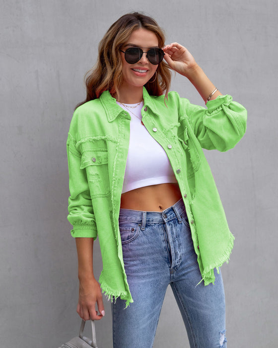 Color-Mint-Arrival Multicolor MidLength Ripped Loose Denim Jacket Women Jacket Women-Fancey Boutique