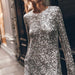 Color-Sequin Atmosphere Shiny Backless Long Sleeves Dress Autumn Winter-Fancey Boutique