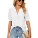 Color-White-Summer Casual V Neck Solid Color Hollow Out Cutout Puff Sleeve Loose Fitting T Shirt Top Women-Fancey Boutique
