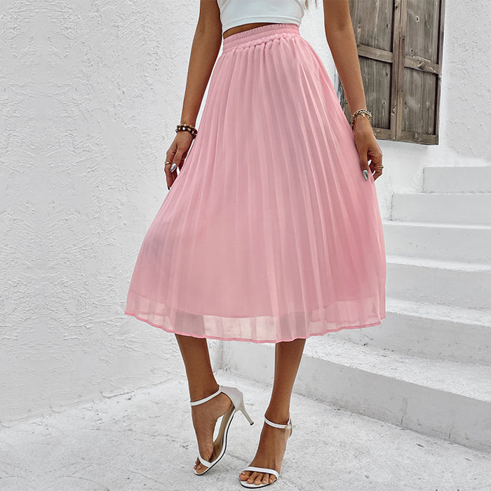 Color-Summer Skirt Solid Color Chiffon Pleated Skirt-Fancey Boutique