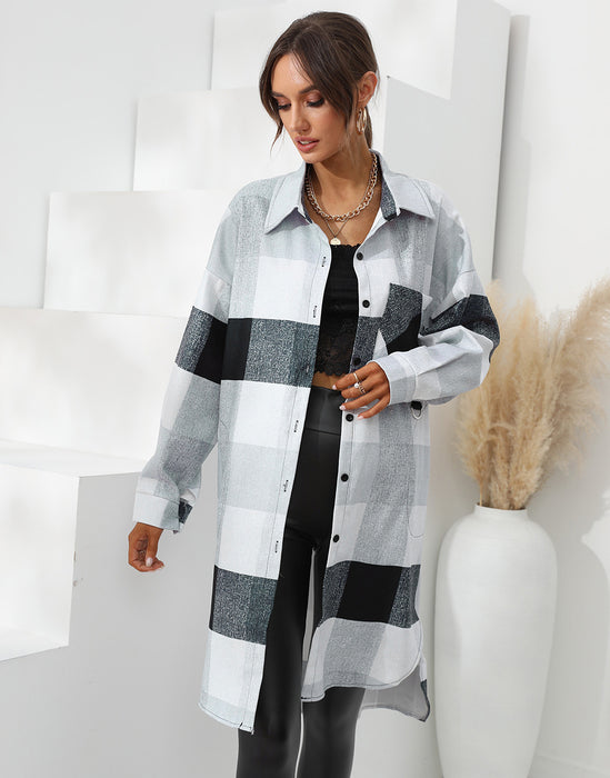 Color-Women Clothing Autumn Winter Plaid Single Breasted Long Trench Coat-Fancey Boutique
