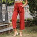 Color-Summer Slim Fitting Ankle Length Trousers High Waist Solid Color Pocket Wide Leg Pants-Fancey Boutique