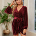 Color-Long Sleeve Wrap Semi-Formal Velvet Mini Dress Sexy Cocktail Party Winter Club Dress-Fancey Boutique