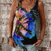 Color-Blue-Women's Clothing Summer Random Printing Painted V neck Open Vest Top Women-Fancey Boutique