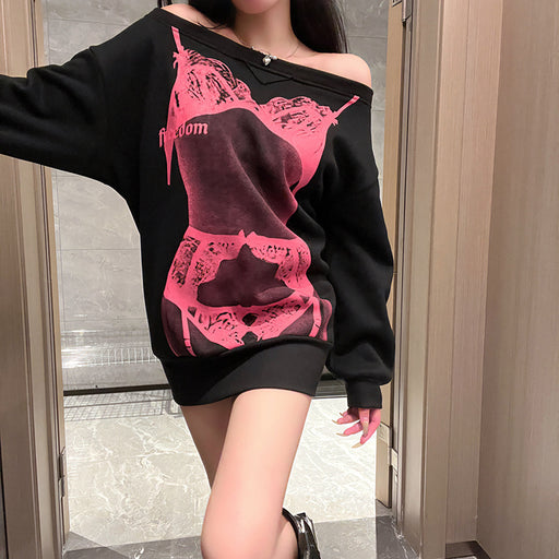 Color-Autumn Winter Elegant Loose Top Women Clothing Street Slim Fit Sexy Printed Sweater Women-Fancey Boutique