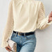 Color-Ivory-Women Clothing Autumn Winter Half Turtleneck Stitching Wave Pattern Chiffon Long Sleeve Top Women-Fancey Boutique