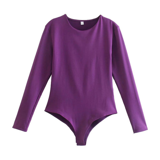 Color-Purple-Spring Bodysuit Slim Fit Bottoming Top-Fancey Boutique