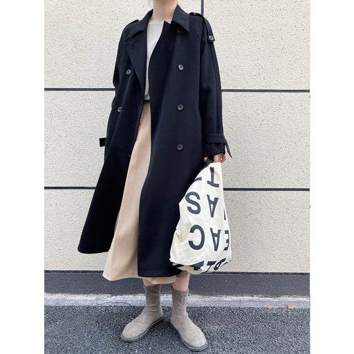 Color-Black-Main Promotion Autumn Draping British Loose Mid-Length over the Knee Trench Coat Female-Fancey Boutique